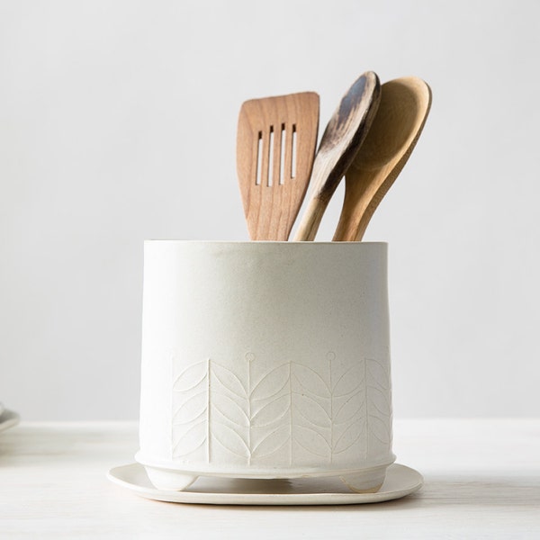 Soporte de utensilios de cerámica grande, olla de almacenamiento blanca, soporte de vasija de cocina moderna, utensilio elegante minimalista, utensilios de cocina escandinavos modernos