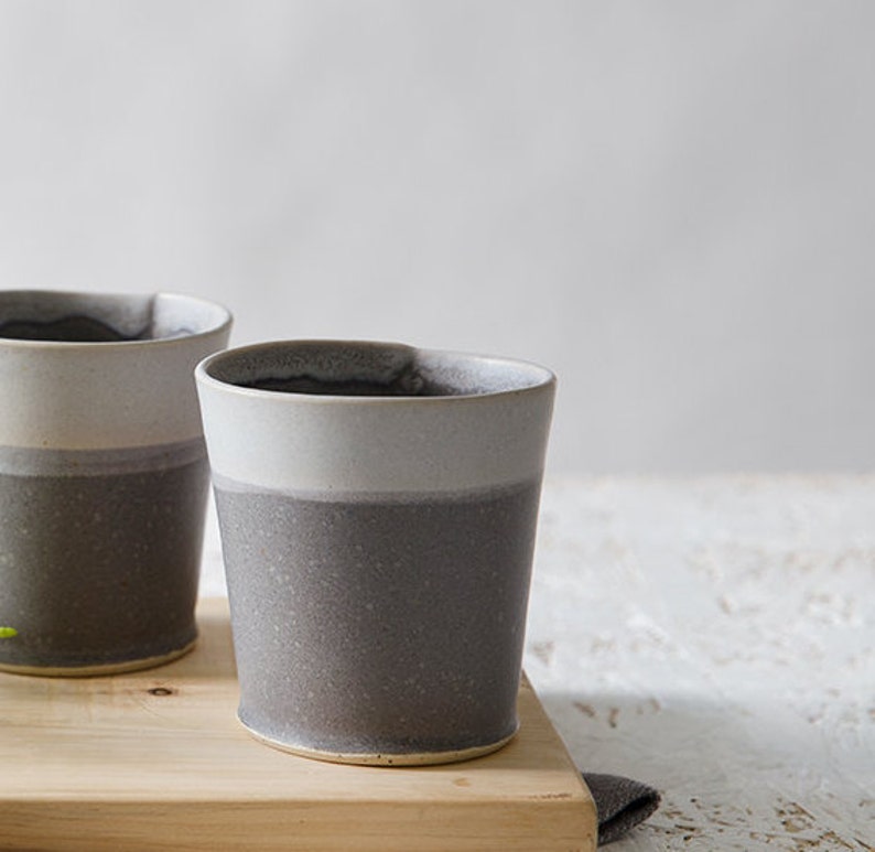 2 Gray Ceramic Espresso Cups Modern Gray and Purple Tea Cups Etsy Canada