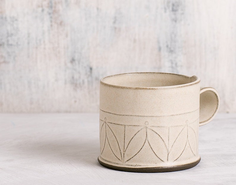 white Ceramic mug, Modern tea cup, patterned coffee Cup, textured coffee mug, minimalist white Cup, coffee lovers gift, mothers day gift image 1