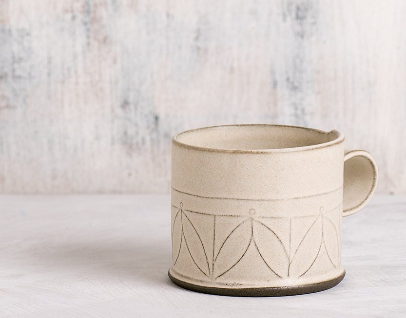 Tasse en Céramique Blanche, Tasse de Thé Moderne, Café à Motifs, Texturée, Blanche Minimaliste, Cade