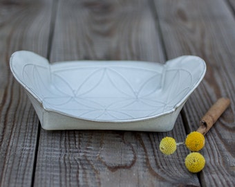 White Ceramic Tray, White Stoneware Tray, Winged Serving Tray, Decorating Plater, Modern Ceramic Tray, Wedding Gift