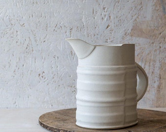 Ceramic White Water Pitcher, Ceramic Water jug, Serving Pitcher, White Stoneware Jug, White Pottery Pitcher, Modern ceramic carafe