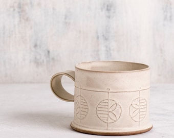 Ceramic cup, White Boho Chic Coffee Cups