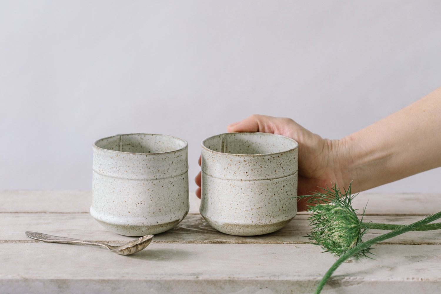 Gobelets en Céramique Blanche Faits à La Main, Tasses Thé Blanches Mouchetées, Boire Chaudes ou Froi