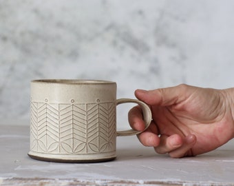 Ceramic Mug, White Coffee Cup, Modern Tea Cup, White Ceramic Cup, Minimalist Coffee Cup,Stoneware White Cup, Stoneware Coffee Cup.