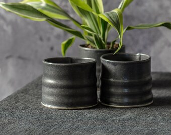 Ceramic Espresso Cups, Black Ceramic Tumblers, Coffee Lovers Gift, Unique Coffee Cups, Long Espresso Shot, Black Minimal Coffee Cup,SET OF 2