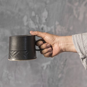 Black Coffee Mug, Black Ceramic Mug, Modern Coffee Mug, Minimalist Mug, Unique Coffee Mug, Handmade Mug, Black Stoneware Mug, Coffee Lovers image 9