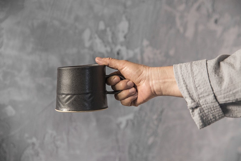 Black Coffee Mug, Black Ceramic Mug, Modern Coffee Mug, Minimalist Mug, Unique Coffee Mug, Handmade Mug, Black Stoneware Mug, Coffee Lovers image 9