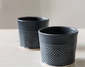 2 Ceramic Espresso Cups, Black Elegant Japanese Style Espresso Cups, Unique Coffee Tumblers, Modern Geometric Pattern Ceramic Small Tumbler