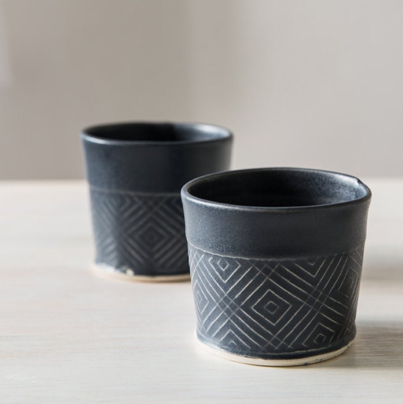 2 Ceramic Espresso Cups Black Elegant Japanese Style Espresso Etsy