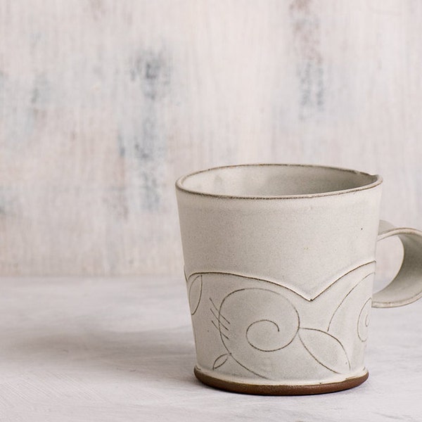 White Ceramic mug, Ceramic Coffee Mug, Modern Patterned coffee cup, White tea mugs, Cappuccino cup, white Minimalist mug, Coffee lovers gift