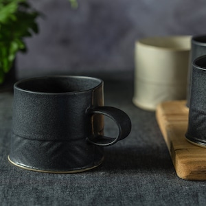 Black Coffee Mug, Black Ceramic Mug, Modern Coffee Mug, Minimalist Mug, Unique Coffee Mug, Handmade Mug, Black Stoneware Mug, Coffee Lovers image 1