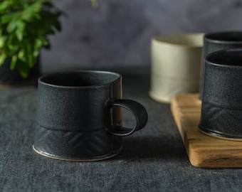 Black Coffee Mug, Black Ceramic Mug, Modern Coffee Mug, Minimalist Mug, Unique Coffee Mug, Handmade Mug, Black Stoneware Mug, Coffee Lovers