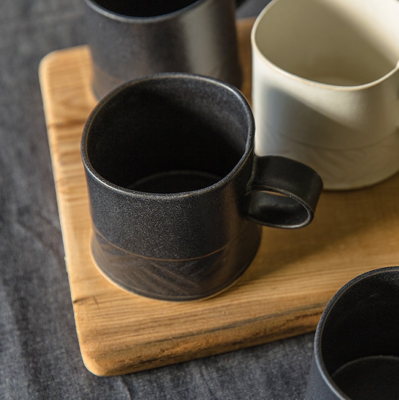Black Coffee Mug, Black Ceramic Mug, Modern Coffee Mug, Minimalist Mug, Unique Coffee Mug, Handmade Mug, Black Stoneware Mug, Coffee Lovers image 8