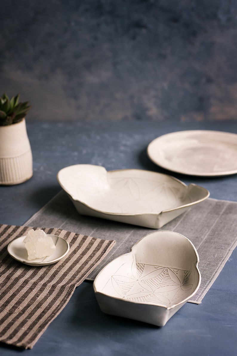Ceramic Oval Serving Bowls Set 3 White Serving Trays Oval Etsy