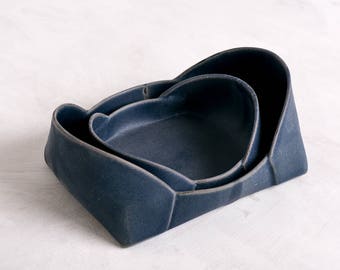 Ceramic Serving Dish Set, Ceramic Nesting Bowl Set, Denim Blue Modern Serving Platters