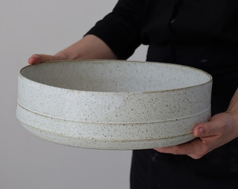 Extra large Ceramic bowl, white Ceramic Serving Bowl, Modern Salad bowl, large Handmade Kitchen Bowl, White Center piece Bowl, New Home Gift