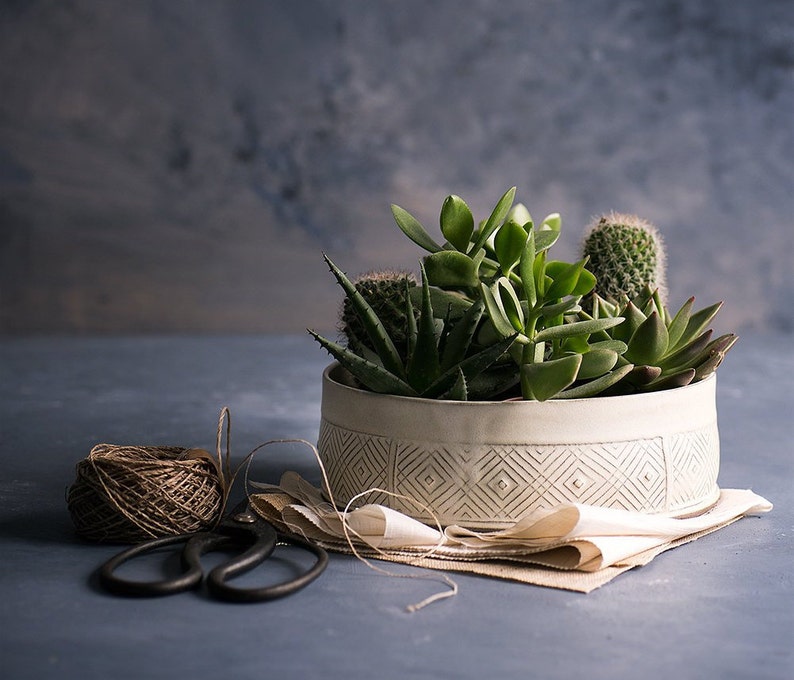 White Ceramic Planter Large Succulent planter pot Modern