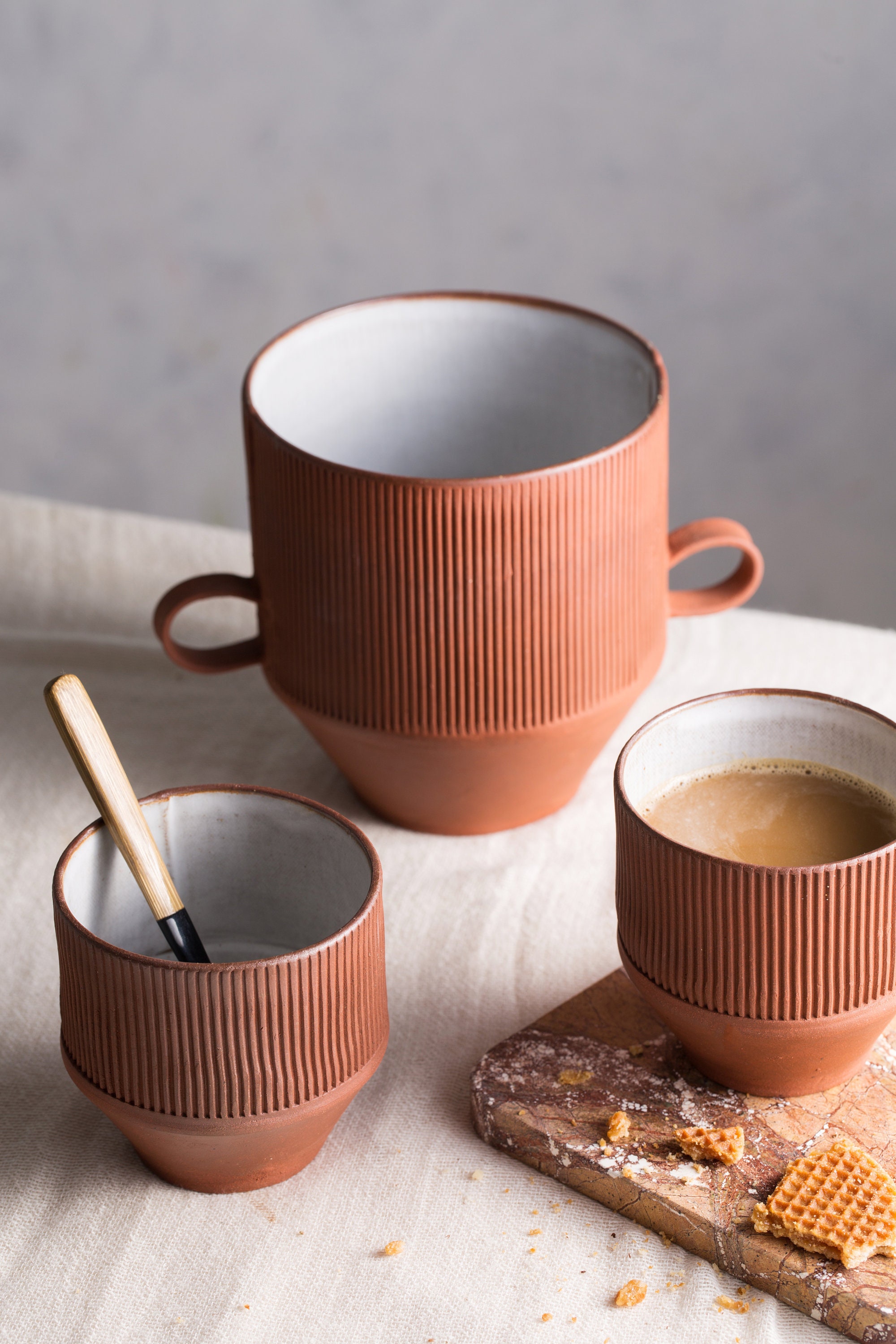 Tasses à Café en Céramique, Gobelets Poterie, Tasses Thé Faites La Main, Cappuccino, Terre Cuite Ray