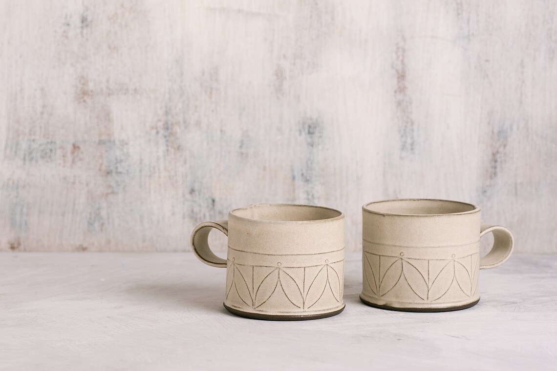 White Ceramic Mug Modern Tea Cup Patterned Coffee Cup Etsy Israel