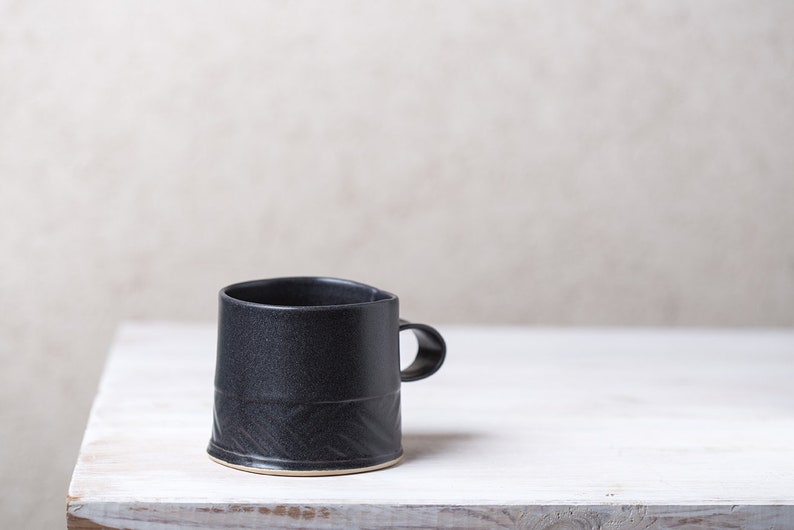 Black Coffee Mug, Black Ceramic Mug, Modern Coffee Mug, Minimalist Mug, Unique Coffee Mug, Handmade Mug, Black Stoneware Mug, Coffee Lovers image 2