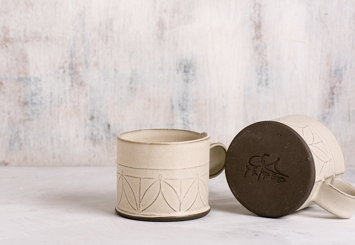 White Ceramic Mug Modern Tea Cup Patterned Coffee Cup Etsy Israel