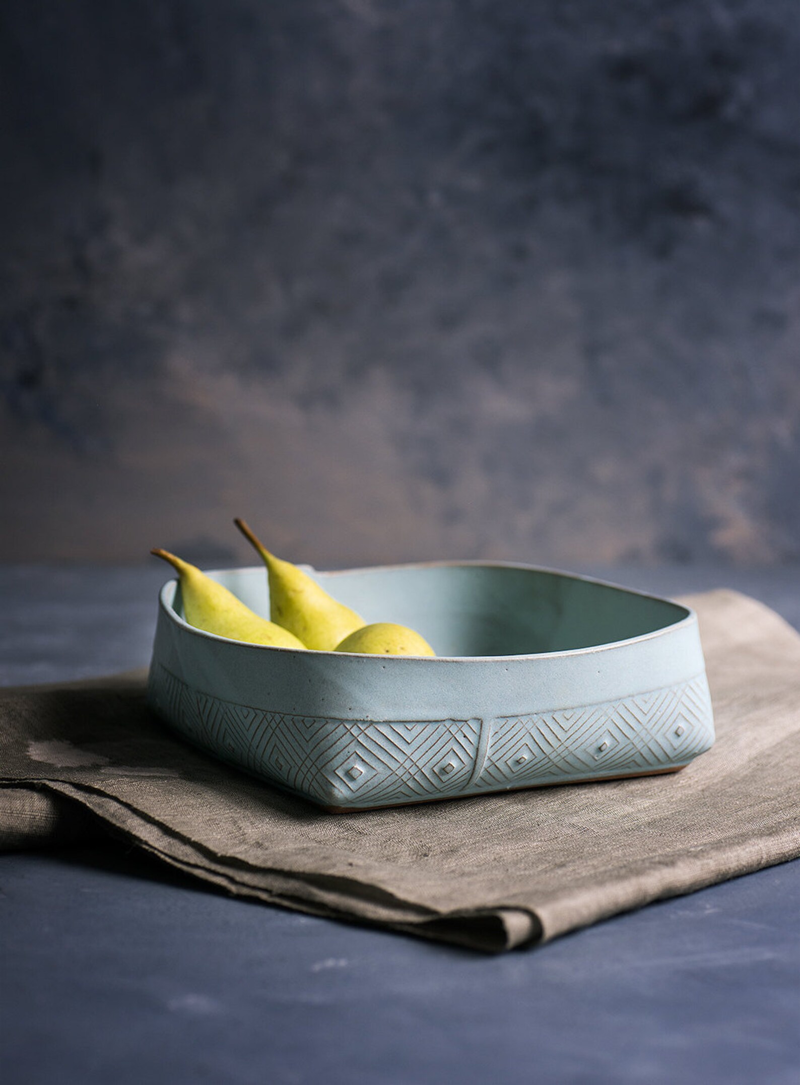 Ceramic Bowl Blue Ceramic Serving Bowl Modern Fruit Bowl Etsy