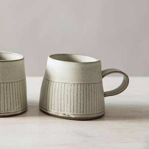 White Coffee Mugs, White Ceramic Mugs, Ceramic Handmade Mugs, White Pottery Mugs, Stoneware Coffee Mugs, White Modern Mugs, SET OF 2 image 3