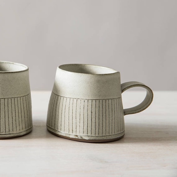 Set of 2 White Ceramic Mugs, Pottery Handmade Coffee Mugs Set With