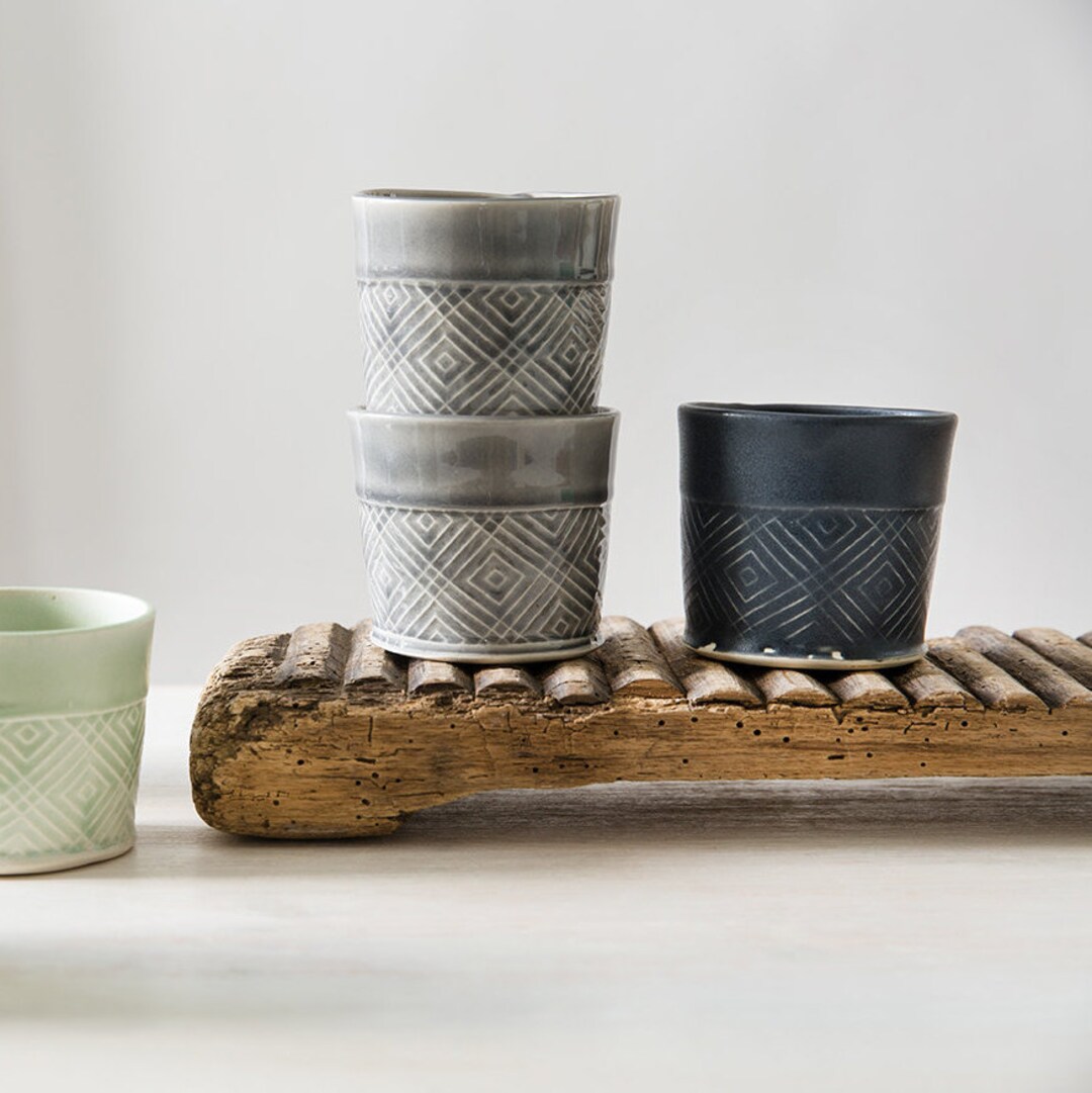 Ceramic Espresso Cups SET OF TWO Light Shiny Gray Espresso Etsy