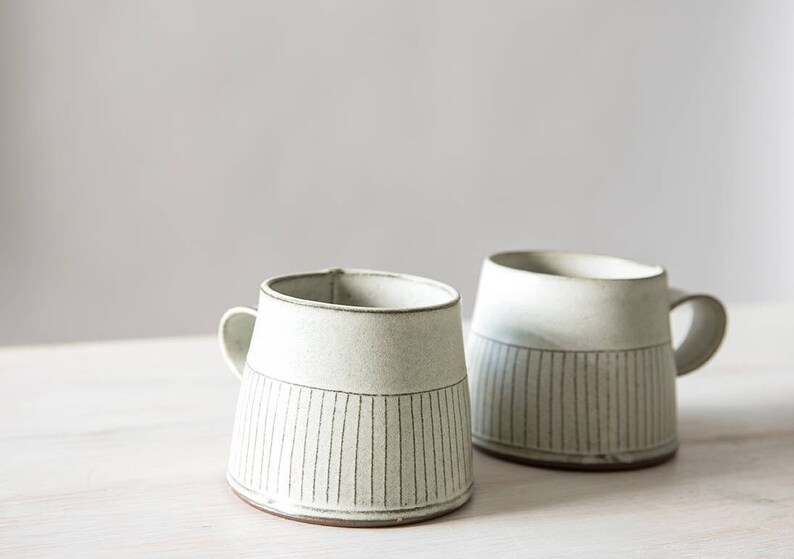 White Coffee Mugs, White Ceramic Mugs, Ceramic Handmade Mugs, White Pottery Mugs, Stoneware Coffee Mugs, White Modern Mugs, SET OF 2 image 1