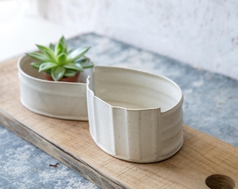 Sculptural Handmade Ceramic Planter, Modern White Planter, Indoor Gardening Pot, Windowsill White Planter, Stoneware Succulent White Pot