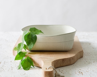 White Ceramic Bowl, Ceramic Serving Bowl, Minimalist Square Bowl, Modern Salad Bowl, White Stoneware Bowl, Decorative White Bowl,Rustic Bowl