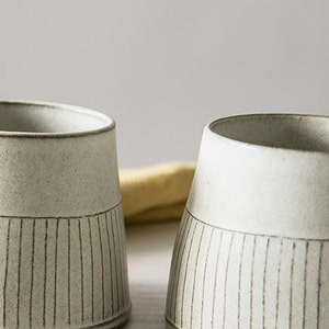 White Coffee Mugs, White Ceramic Mugs, Ceramic Handmade Mugs, White Pottery Mugs, Stoneware Coffee Mugs, White Modern Mugs, SET OF 2 image 7