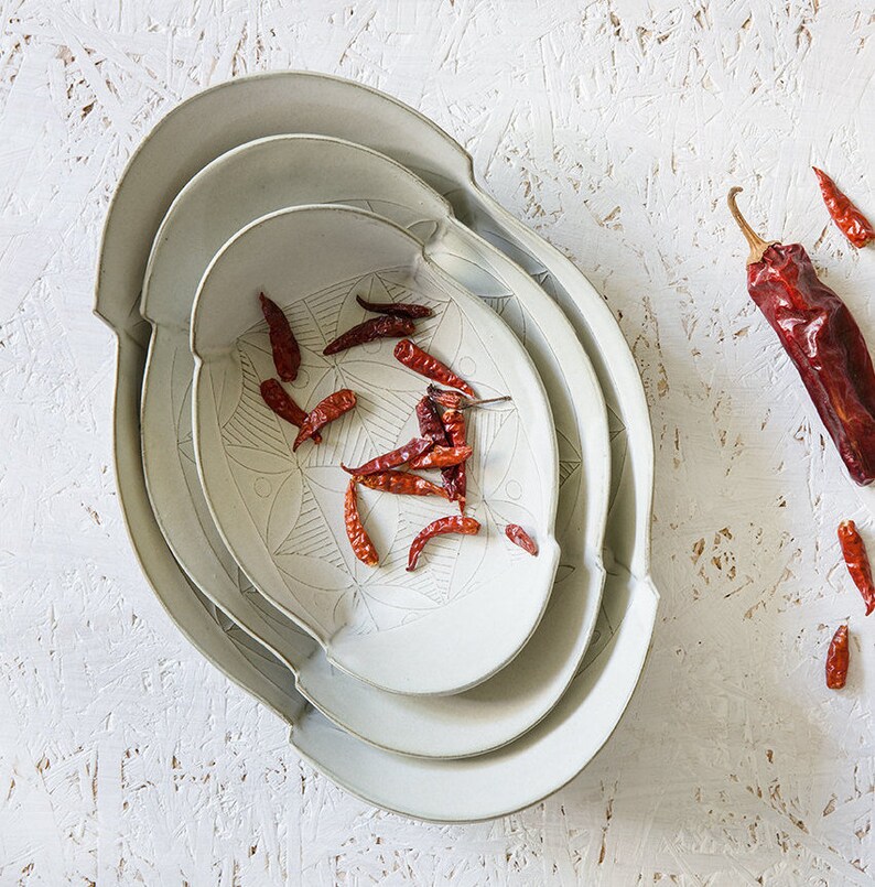 Ceramic Oval Serving Bowls Set 3 White Serving Trays Oval Etsy