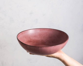 Pink Ceramic Serving Bowl, Modern Ceramic Bowl, Pottery Salad Bowl, Dark Pink Stoneware Bowl, Ceramic Mixing Bowl, Pink Ceramic Prep Bowl