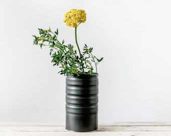 Black Ceramic Vase, Minimalist Tall Flower Pot,  Modern Unique Black Vase, Ceramic Bud Vase