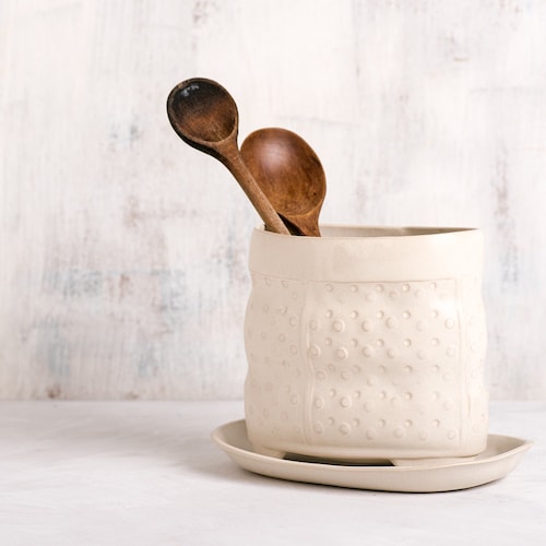 Kitchen Utensil Jar White Utensil Holder Handmade Pottery Etsy UK
