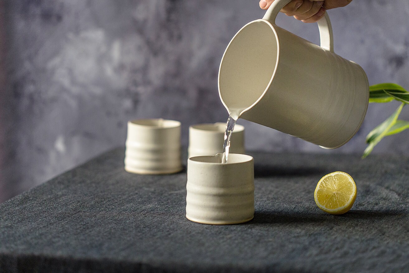 Ensemble de Pichet en Céramique, Ensemble Blanc, Blanc Service, Céramique Fait Main, d'eau Blanche, 