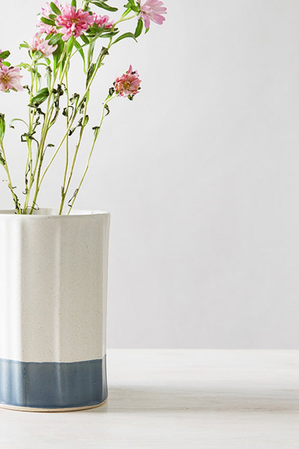 Ceramic Utensil Holder Blue and White Storage Pot Modern Etsy