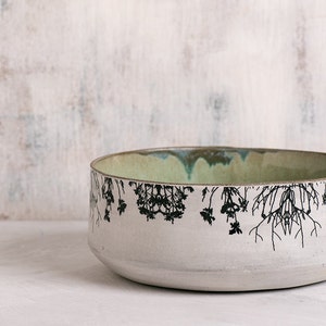 Ceramic Bowl, Modern serving bowl, Home Decor Fruit Bowl, Mint Green pottery, Decorative Woodland Bowl, trees print bowl, READY TO SHIP