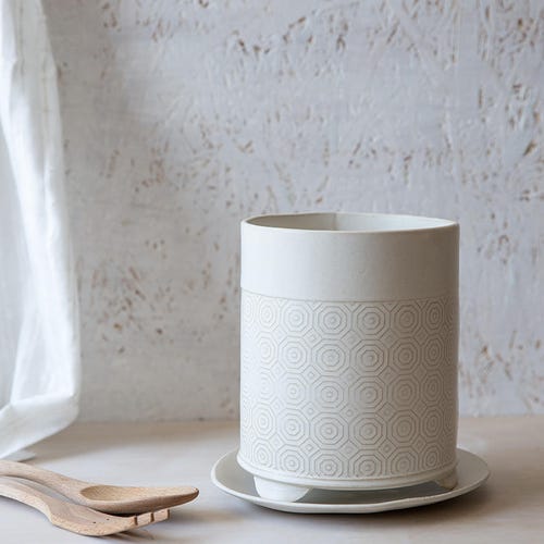 White Utensil Holder With Saucer White Kitchen Storage Pot Etsy