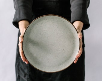 White Large Ceramic Dinner Plate, Handmade Rustic Plate, Pottery Wedding Gift, Dinnerware Dining Plates Set