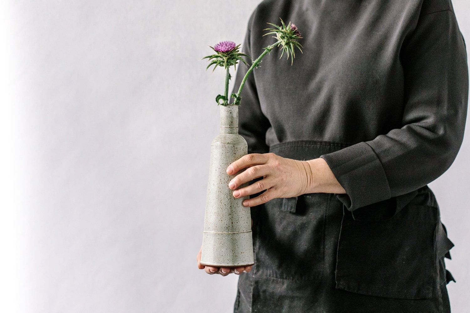 Bouteille Blanche en Céramique, Pot de Fleurs Haute Étroite, Vase à Bourgeons Minimal, Bouteille Mod