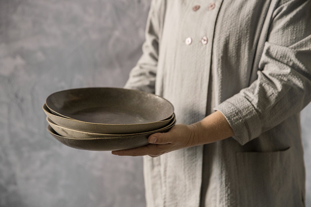 Dark Gray Dinner Plate Gray Ceramic Plate Dark Gray Etsy