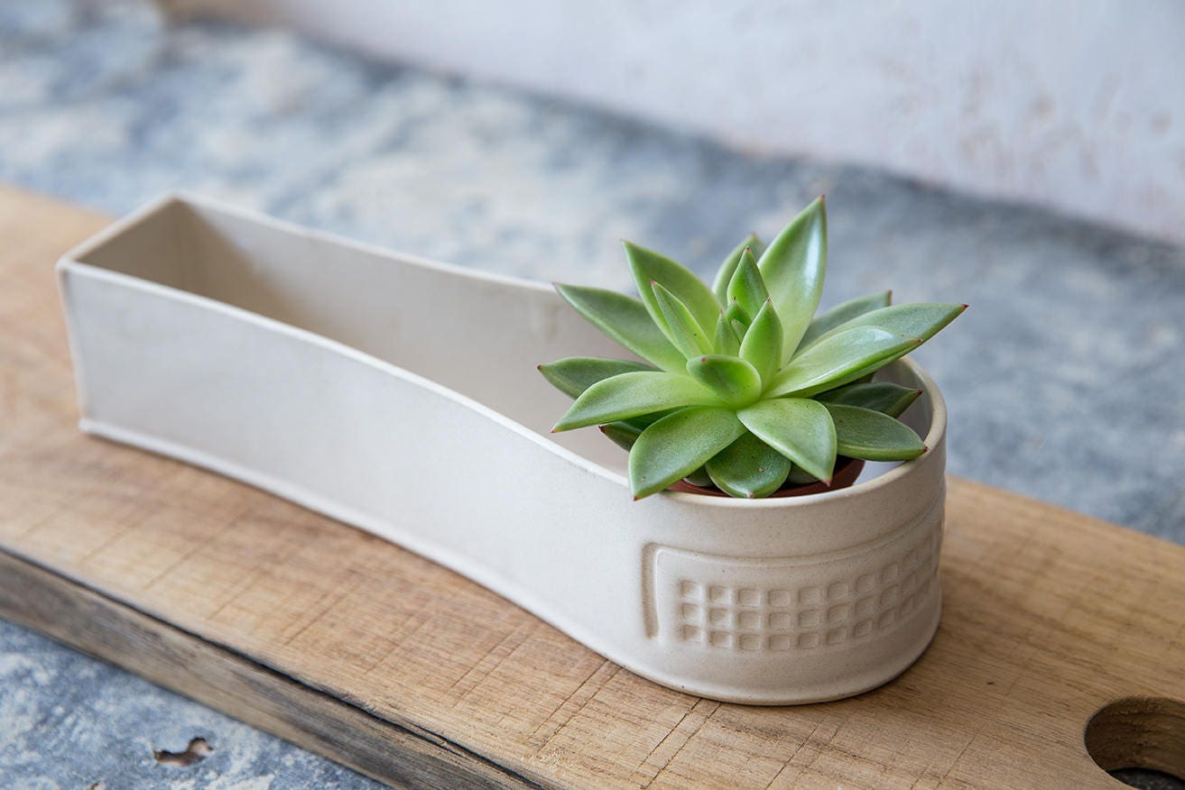 Jardinière en Céramique Blanche, Jardinière Minimaliste, Succulente, à Cactus, Moderne, Porte-Plante