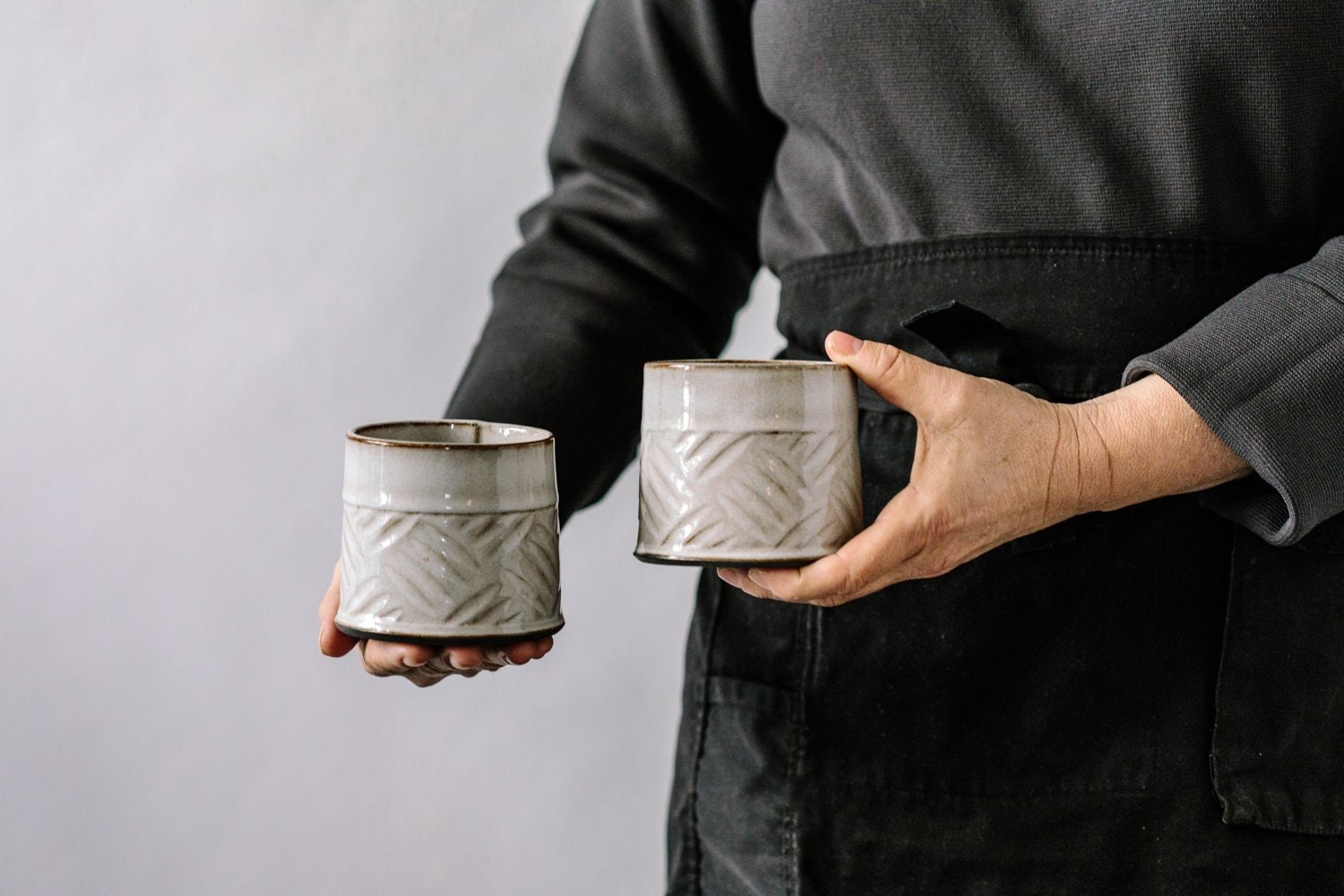 2 Tasses Blanches Brillantes Sans Poignée, Tasse à Café Câline, Boire Chaudes ou Froides, en Céramiq