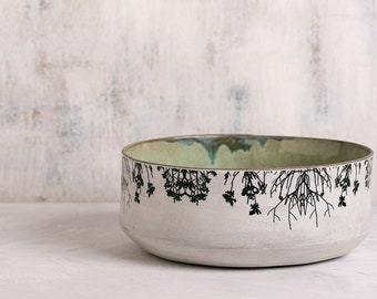 Large Ceramic Serving Bowl, Modern Handmade Artisan Serving Bowl, Center Piece Fruit Bowl, Pottery Decorative Woodland Bowl