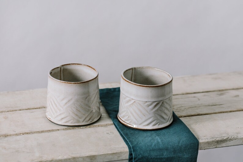 2 Glossy White Mugs Without Handle Hugable Coffee Mug Warm Etsy