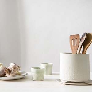 Large Ceramic Utensil Holder, White Storage Pot, Modern Kitchen Crock Holder, Minimalist Stylish Utensil, Modern Scandinavian Kitchenware image 2